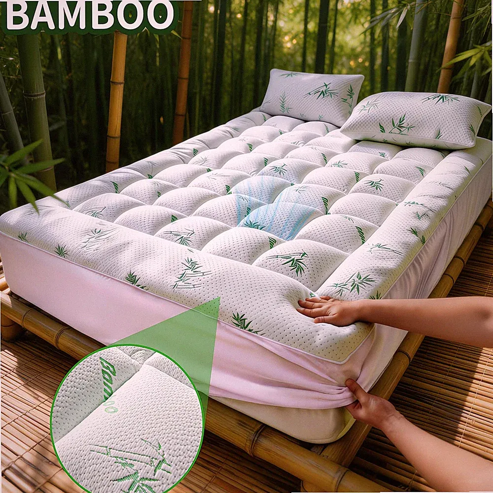 400TC Bamboo Cooling Mattress Cover Fits 8-21” Beds Breathable Soft