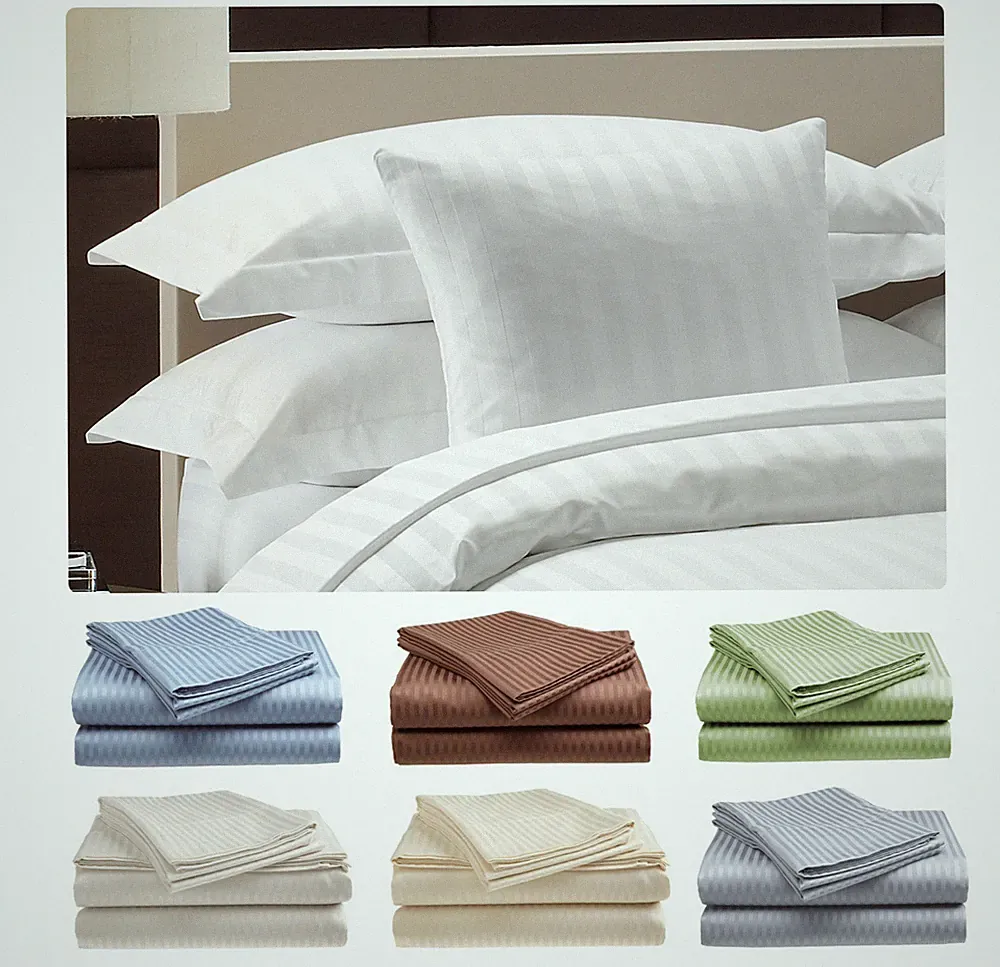 Deluxe Hotel 400 Thread Count 100% Cotton Sateen Dobby Stripe Bed Sheet Set