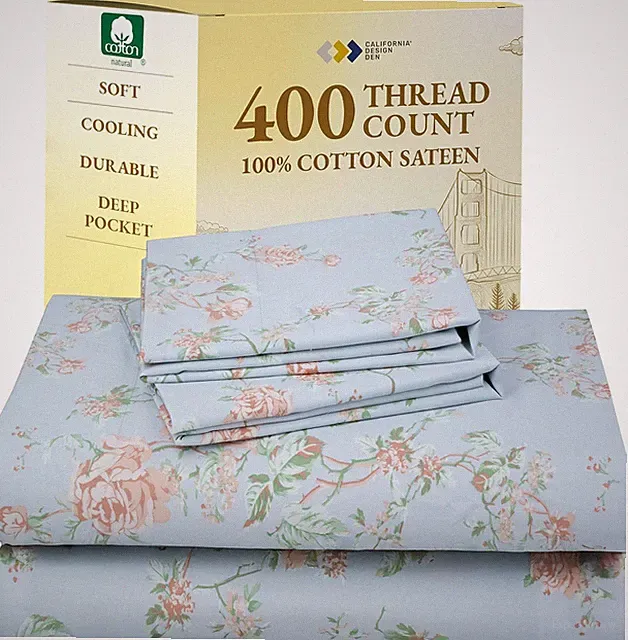 Full Size Bed Sheets Set - 400 Thread Count Sateen, Natural 100% Cotton Sheets f