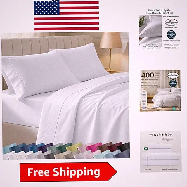 Luxurious 100% Cotton King Sheet Set - 400 Thread Count, Comfort