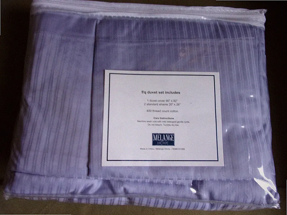 NIP Lilac Stripe Cotton 400 thread Count 3 Pc Duvet Shams Set F/Q Melange