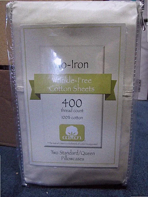 No-Iron 400 Thread Count Wrinkle-Free Cotton 2 Standard/Queen Ivory Pillowcases