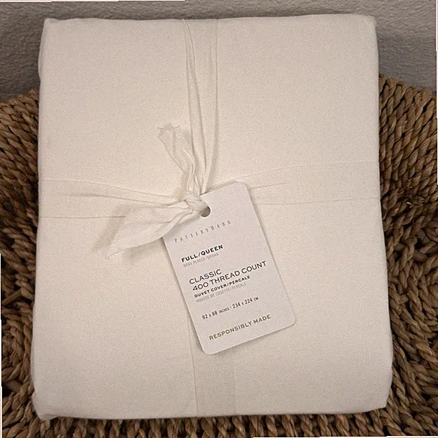 POTTERY BARN CLASSIC 400 THREAD COUNT ORGANIC PERCALE F/Q DUVET COVER WHITE