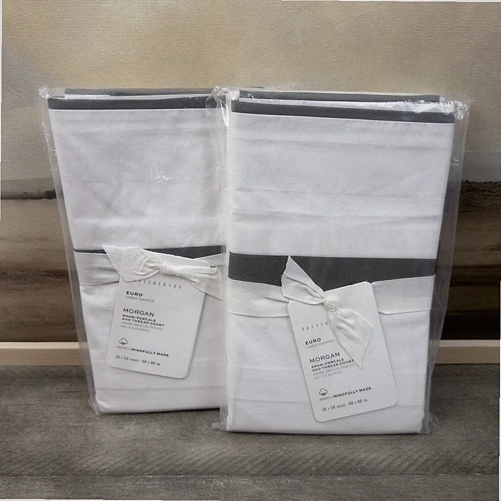 Pottery Barn Morgan Banded 400-Thread-Count Organic Euro Pillow Shams Set/2 Gray