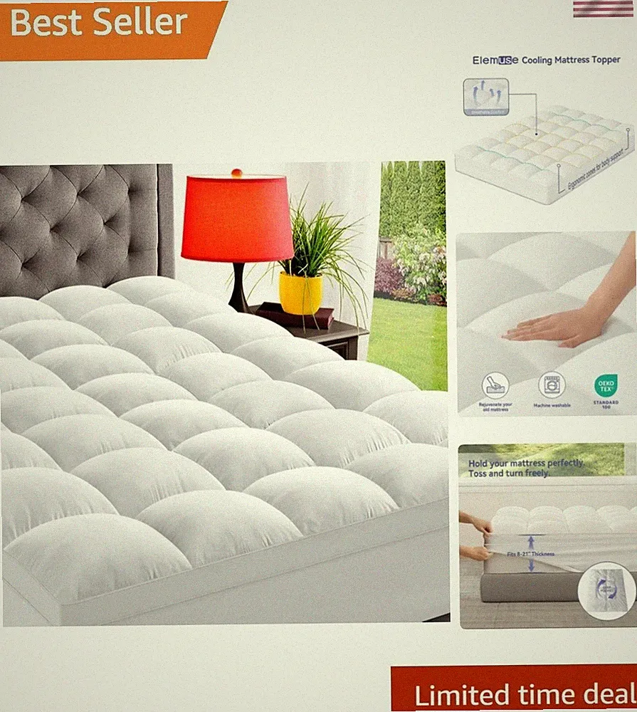 Queen Mattress Topper with 400 Thread Count - Plush Relief for All Sleepers