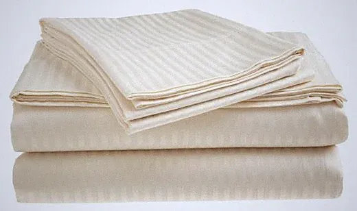 Queen Size Beige 400 Thread Count 100% Cotton Sateen Dobby Stripe Sheet Set