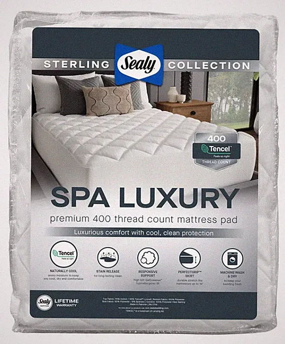 Sealy Sterling Collection Spa Luxury Mattress Pad White Queen