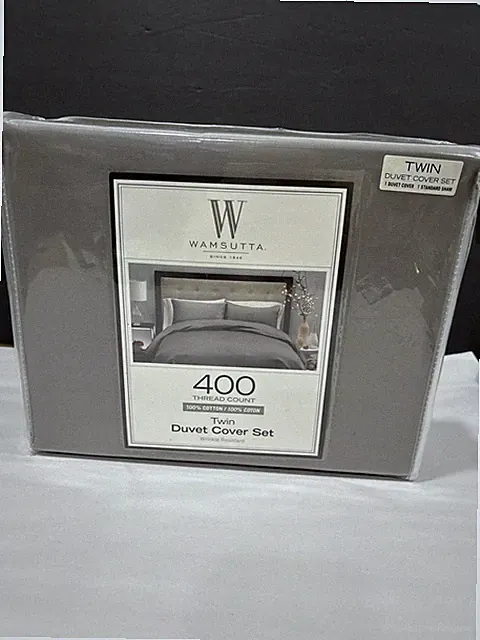 Wamsutta Twin Duvet Cover Set 400 Thread Count 100% Cotton Gray Brand New