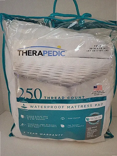 Waterproof Mattress Pad Twin, 250 thread count, Tencel 36" x 75", Antimicrobial